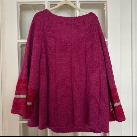FREE PEOPLE Last Rose Sweater Pink alpaca slouchy oversized fringe - Picture 7 of 10